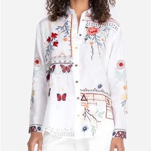 JOHNNY WAS Embroidered Linen Button Down